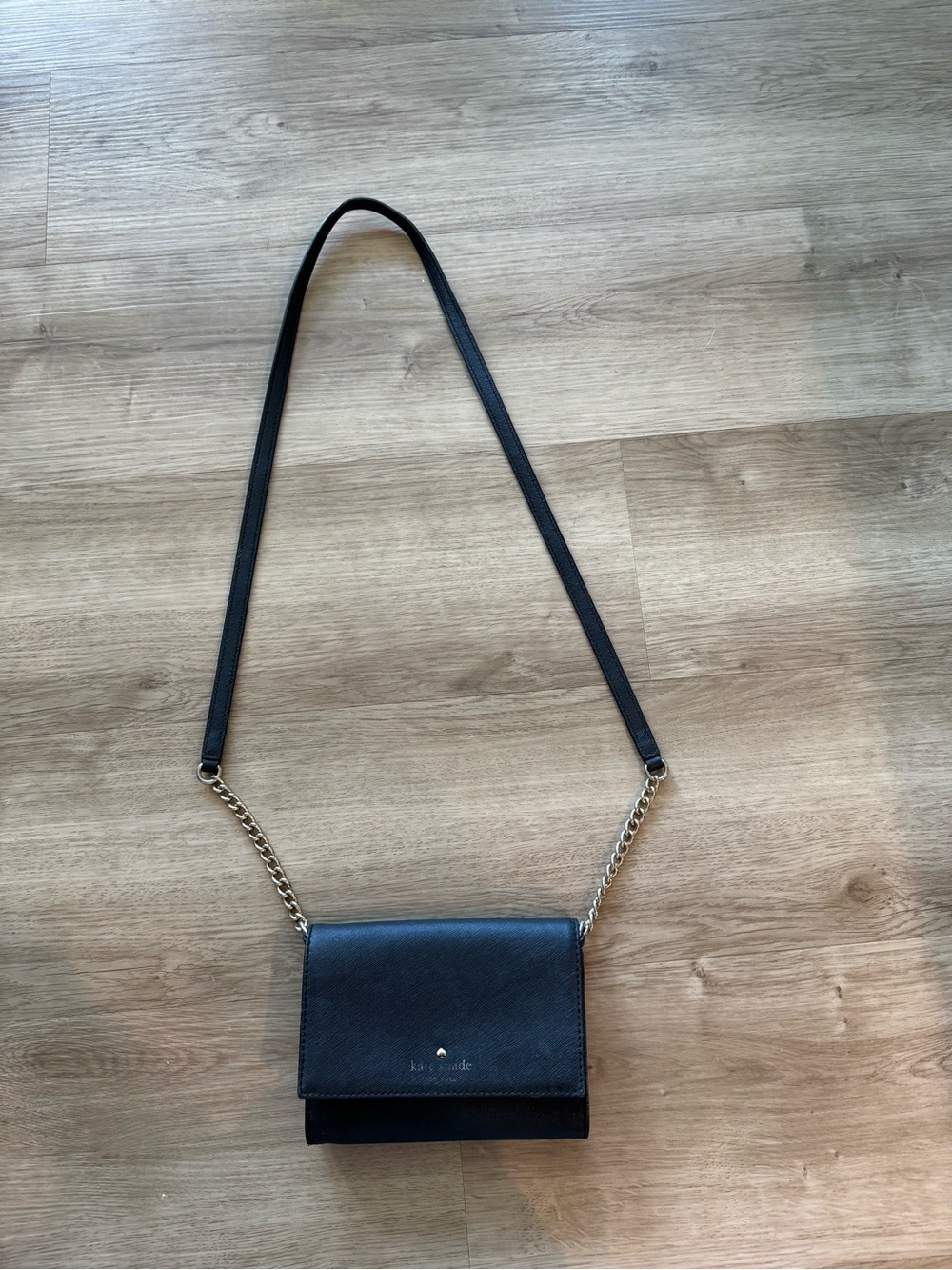 kate spade Black Saffiano Leather Crossbody with Gold Chain Strap